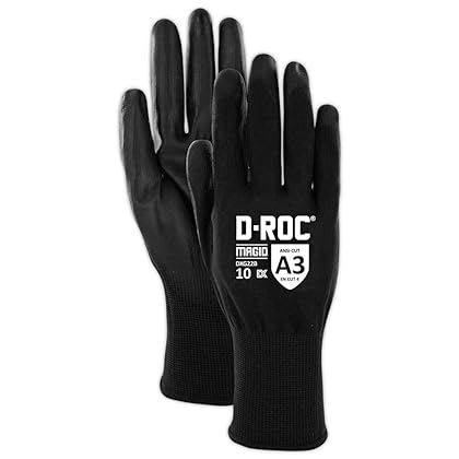 MAGID Advanced Comfort & Cooling Level A3 Cut Resistant Work Gloves, 12 PR, Polyurethane Coated, Size 9/L, Reusable, Black, 18-Gauge DX Technology Steel-Free Core (DXG22)