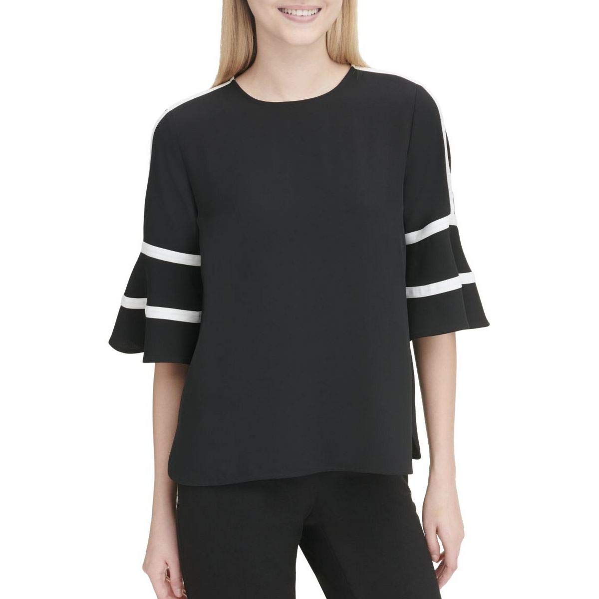 Calvin Klein Womens Flare with Piping Pullover Blouse