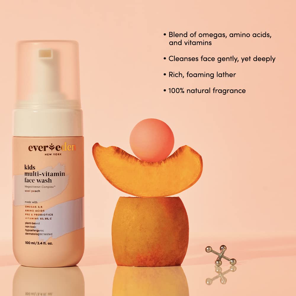 Evereden Premium Baby Sunscreen SPF 30, 2 fl oz, Evereden Kids Face Cream: Cool Peach, 1.7 oz. & Evereden Kids Face Wash: Cool Peach, 3.4 fl oz. | 3 Item Bundle Set | Clean & Natural Skincare