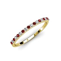Round Red Garnet Lab Grown Diamond 1/4 ctw 18 Stone Women Wedding Band Stackable 14K Gold