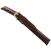 16mm Hirsch Anubi Brown Genuine Leather Stitched Padded Long Watch Band