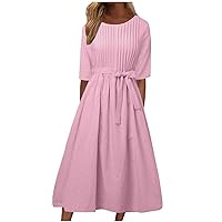 joysale Maxi Dresses for Women 2024 Casual Loose Versatile Long Dress Round Neck Prom Beach Dresses