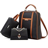 3-in-1 Vegan Leather Fashion Backpack Set with Laptop Compartment & Wristlet Black