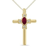 SZUL Genuine Gemstone And Diamond Cross Pendants in 10K Yellow Gold (Available in Emerald, Ruby and More)