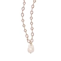 925 Sterling Silver Rose Plated White Topaz Dangle White Baroque Pearl Necklace 18 Inch Jewelry for Women