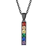Suplight Hypoallergenic 925 Sterling Silver/Stainless Steel LGBT Bar/Dog Tag/Bead Pendant Necklace, Custom Engraved Rainbow Flag Lesbian Gay Pride Jewelry for Men Women with Gift Box