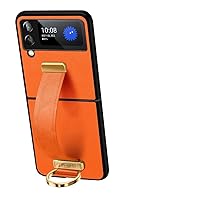 Back Case Cover Compatible with Samsung Galaxy Z Flip 4 Leather Case,PU Leather+Hard PC Ultra Thin Durable Protective Phone Case,Scalable Wristband Stand Shockproof Phone Cover Protective Case ( Color