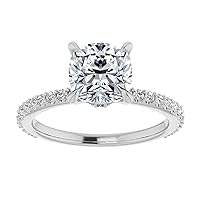 Riya Gems 3 CT Cushion Diamond Moissanite Engagement Ring Wedding Ring Eternity Band Vintage Solitaire Halo Hidden Prong Silver Jewelry Anniversary Promise Ring Gift