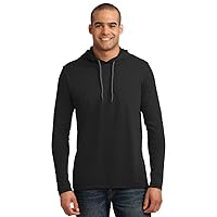 Anvil Mens Ring Spun Cotton Long Sleeve Hooded T-Shirt, Large, Blk/DkGry