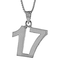Sterling Silver Number 17 Necklace for Jersey Numbers & Recovery High Polish 3/4 inch, 2mm Curb Chain
