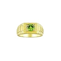Rylos Mens Rings Yellow Gold Plated Silver Ring Gorgeous 7MM Round Shape Gemstone Designer Style Rings Peridot August Birthstone Rings For Men, Men's Rings, Silver Rings, Sizes 8,9,10,11,12,13