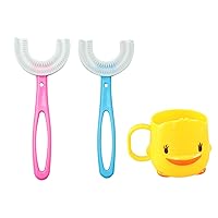 2 Pcs U-Shaped Manual Toothbrush for Kids(2-12Year), with a Toothbrushing Cup, U-Shape Portable Baby Food Grade Silicone Toothbrush ,Special Design for Toddlers/Children (B-2Pcs)