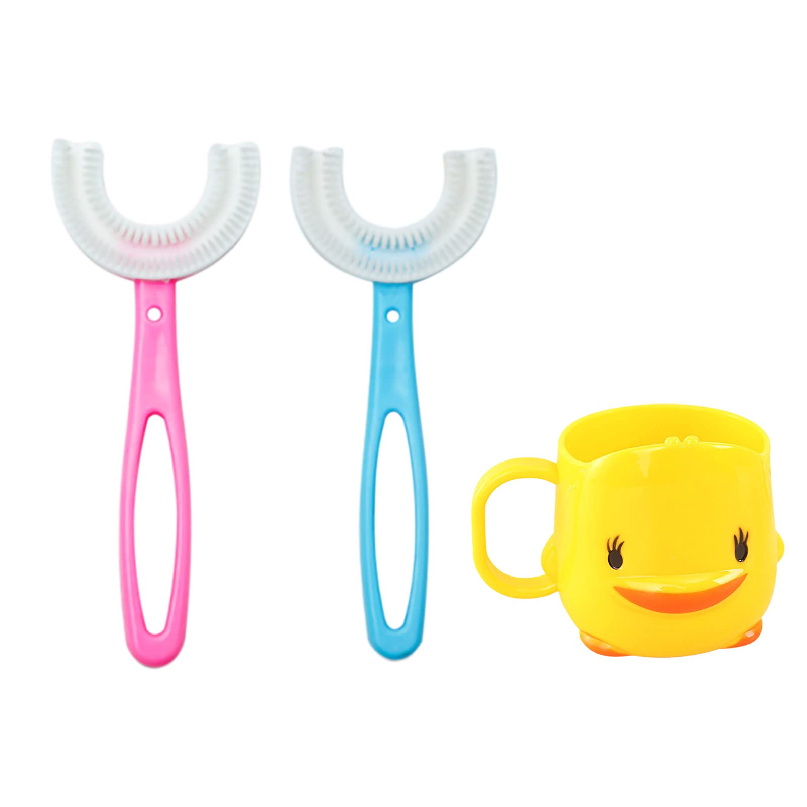 Goaupin 2 Pcs U-Shaped Manual Toothbrush for Kids(2-12Year), with a Toothbrushing Cup, U-Shape Portable Baby Food Grade Silicone Toothbrush ,Special Design for Toddlers/Children (B-2Pcs)