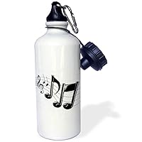 3dRose Music Notes Sports Water Bottle, 21 oz, White