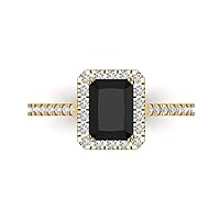 1.95ct Emerald Cut Solitaire with Accent Halo Natural Black Onyx designer Modern Statement Ring Solid 14k Yellow Gold