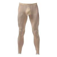 FEESHOW Men's Ice Silk Long John Sport Running Tights Thermal Underwear Pajamas Pants Leggings