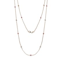 Pink Sapphire & Natural Diamond by Yard 13 Station Necklace 0.60 ctw 14K Rose Gold. Included 18 Inches Gold Chain.