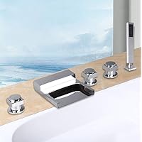Solid Brass 5 PCS Waterfall Shower Set Bathtub Tub Shower Faucet 3 Handles with Handheld Tub Mixer Taps Chrome Finish