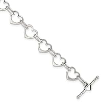 Sterling Silver 7.5 Inch Heart & Circle Link Bracelet