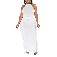 2 Piece Outfits for Women Sexy Halter Neck Sleeveless Crop Tops Ruched Bodycon Dresses Jumpsuits Fringe Skirt Sets