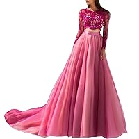 a line Two Pieces Long Sleeves Evening Dress lace Embellished Party Gowns