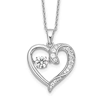 Cheryl M 925 Sterling Silver Rhodium Plated Brilliant cut Vibrant CZ Love Heart Necklace With 5 Centimeters Extender Jewelry for Women - 46 Centimeters