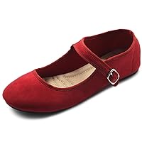 Ollio Women's Shoes Faux Suede Casual Mary Jane Light Ballet Flats