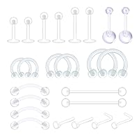 D.Bella 14G 16G 18G 20G Clear Flexible Bioplast Retainer Navel Belly Ring Eyebrow Tongue Nipple Barbell Nose Lip Labret Stud