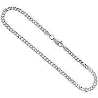 Sterling Silver Curb Anklet 1.3mm - 4.5mm Beveled Edges Nickel Free Italy Sizes 9-10 inch