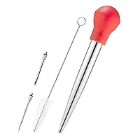 Stainless Steel Turkey Baster Set Silicone Bulb Meat Injector Needle with Cleaning Brush Barbecue Kitchen Cooking Tool