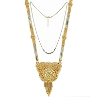 Presents Traditional Necklace Pendant Gold Plated Hand Meena 30Inch Long and 18Inch Short Free Size Chain Combo of 2 Mangalsutra/Tanmaniya/Nallapusalu/Black #Frienemy-1524