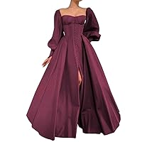 Long Puffy Sleeve Prom Dresses Princess Ball Gown for Women Satin Formal Party Wedding Evening Dress