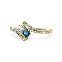 Round Lab Grown Diamond and Blue Diamond 2 Stone with Side Diamonds Bypass Engagement Ring 3/4 ctw 14K Gold