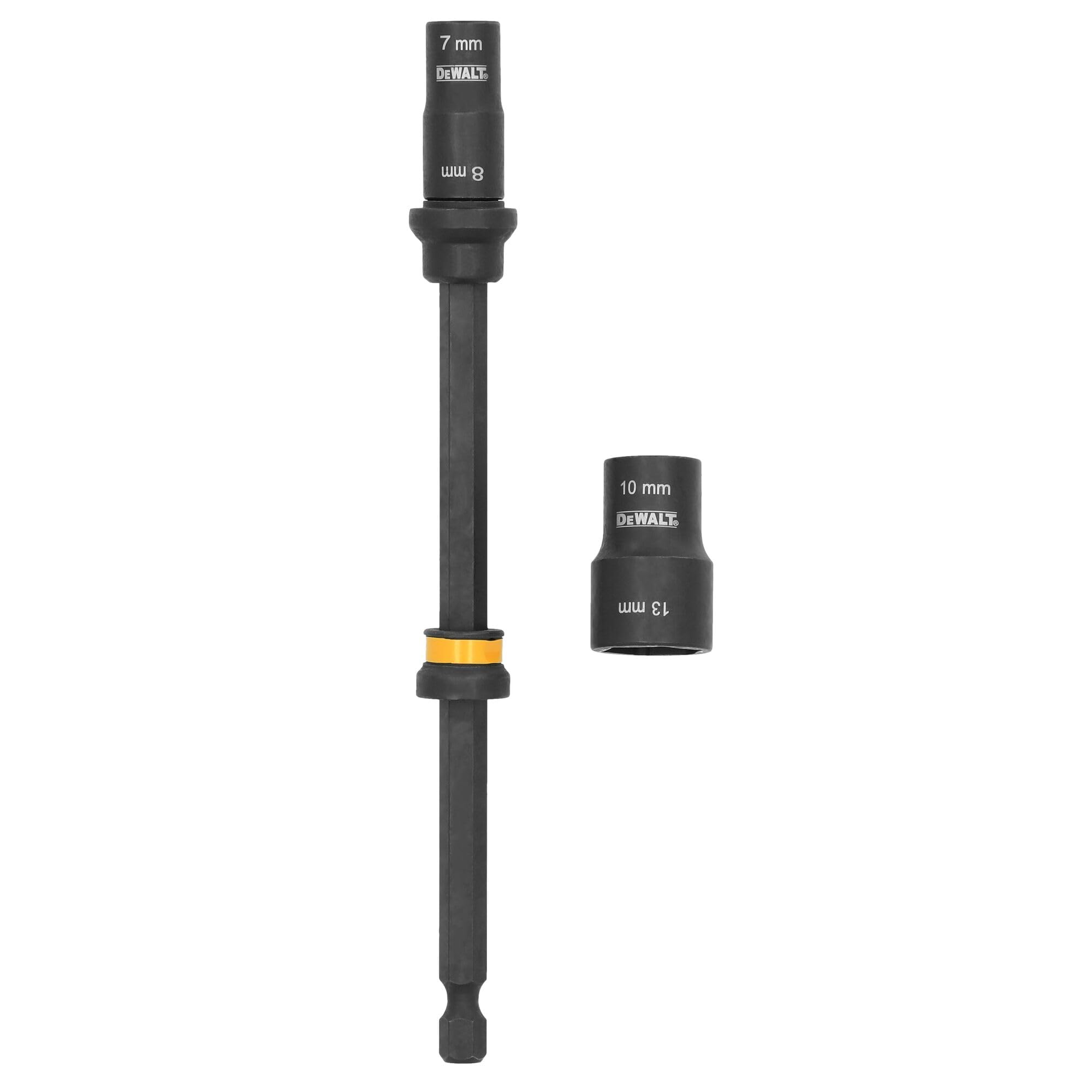 DEWALT FLEXTORQ Socket and Socket Extension, 4 in 1, 7mm & 8mm Socket, 10mm & 13mm Socket, with 6 inch Extension, Double Ended Nut Driver (DWADENDEXT-2MM)