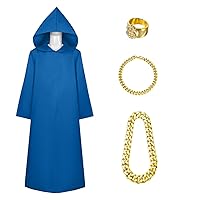 Wizard Money Costume Cloak Shadow Hooded Cape Outfits Hoodie Halloween Cosplay Necklace Ring Adult Kids Robe