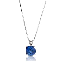MAX + STONE 925 Sterling Silver 8mm Cushion Cut Birthstone Solitaire Pendant Necklace for Women with 18 inch Box Chain