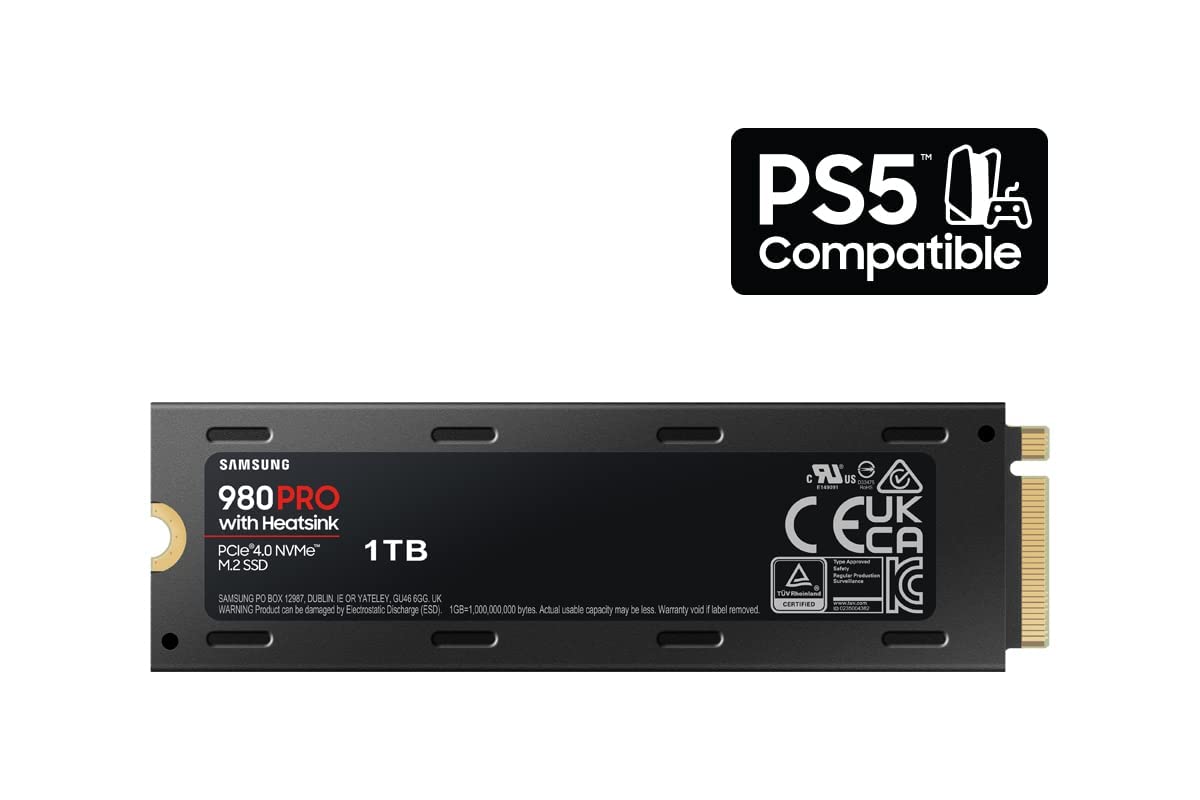 SAMSUNG 980 PRO SSD with Heatsink 1TB PCIe Gen 4 NVMe M.2 Internal Solid State Drive + 2mo Adobe CC Photography, Heat Control, Max Speed, PS5 Compatible (MZ-V8P1T0CW)