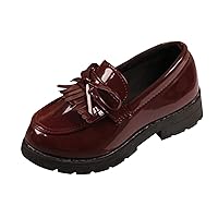 Boys Slip Shoes Girls Slip On Leather Loafer Tassel Bow School Dress Shoes for Girls Toddler Boy Shoes Extra Wide