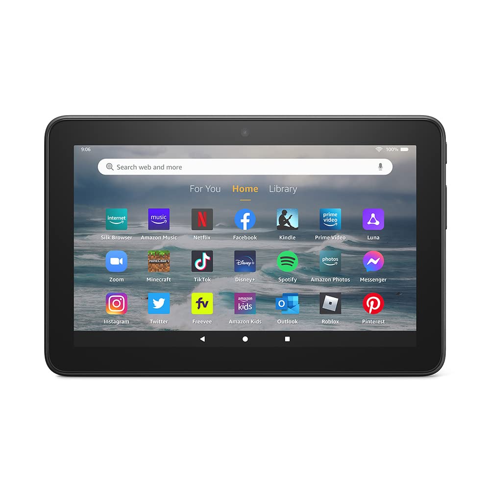 Amazon Fire 7 tablet, 7” display, 32 GB, 10 hours battery life, light and portable for entertainment at home or on-the-go, (2022 release), Black, without lockscreen ads