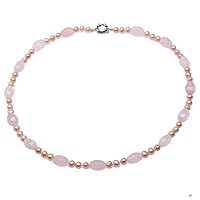 JYX Pearl Necklace 6-8.5mm Flat Round White Cultured Freshwater Pearls with Pink Crystal Necklace for Women 20