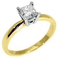 14k Yellow Gold .50 Carats Solitaire Princess Cut Diamond Engagement Ring
