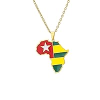 Togo Map and Flag Pendant Necklace - Drip Oil Togo Flag Tribal Style Unisex Clavicle Chain Ethnic Patriotic Charm J