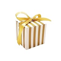 50 Pack Small Candy Box Wedding Candy Boxes with Ribbons Stripe Party Favor Boxes Small Gift Boxes for Wedding Bridal Shower Anniversary Birthday Party (Gold)