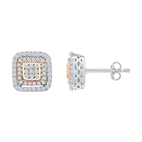 The Diamond Deal 10kt Two-tone Gold Womens Round Diamond Square Cluster Earrings 3/8 Cttw