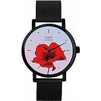 Red Poppy Flower Mens Wrist Watch 42mm Case Custom Design