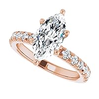 14kt Rose Gold Marquise Halo Engagement Ring Moissanite 2 Carat, Ring Size 3-12