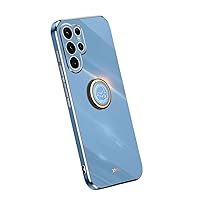 Classic Straight Side Soft and Simple Phone Case for Samsung Galaxy S24 Ultra, Ring Bracket Back Cover, Fashionable Pop Slim Protective Shell Blue