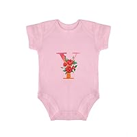 Baby Body Suit Red Floral Monogram Letter - X Jumpsuit Clothes Newborn Baby Clothes Baby Top Clothing 18months