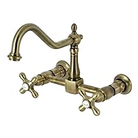 Kingston Brass Heritage 8-Inch Centerset Wall Mount Kitchen Faucet, Antique Brass