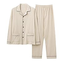 Autumn and Winter Men's Pajamas Knit Cotton Long Sleeve Trousers Pajamas Men's Warm Cardigan Pajamas